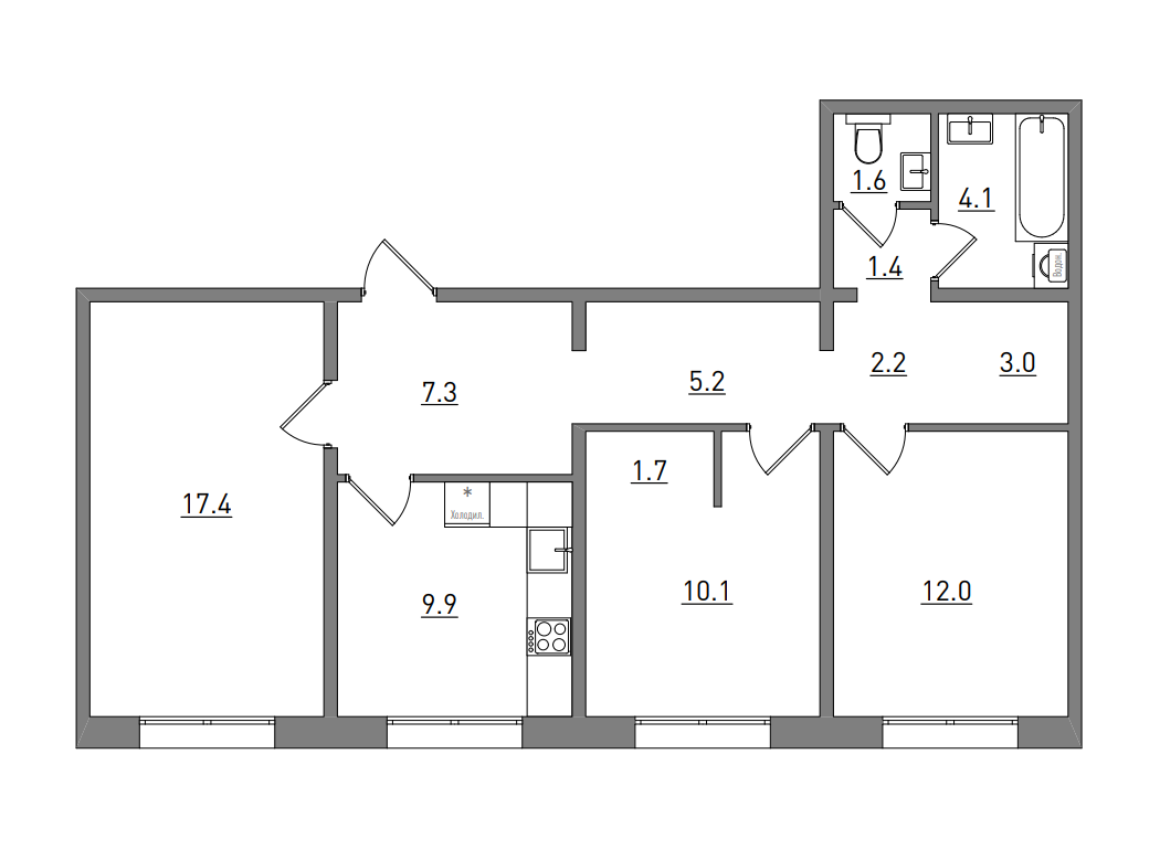 планировка квартиры 76 м2